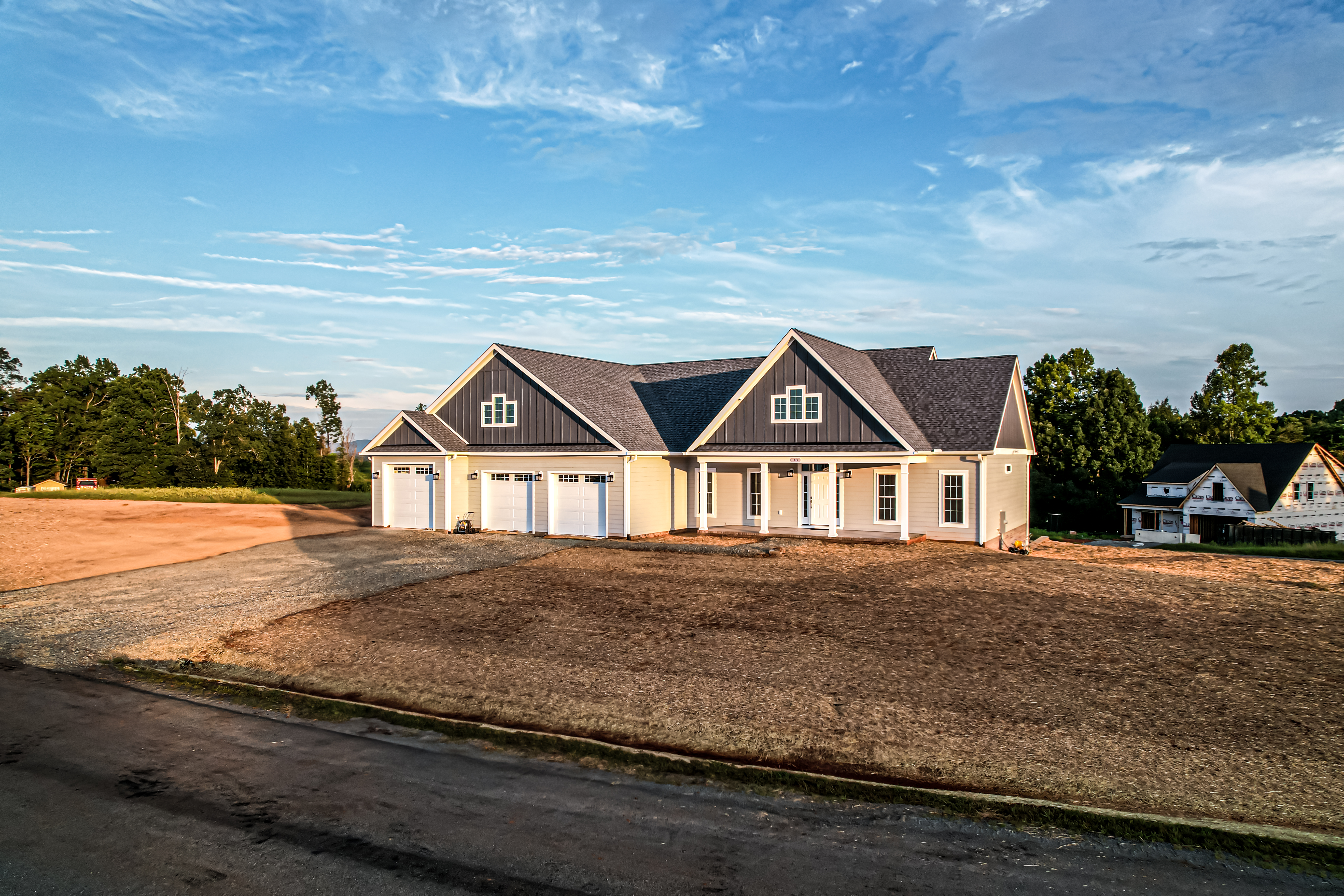 Aerial view of a custom home under construction in the Smith Mountain Lake region